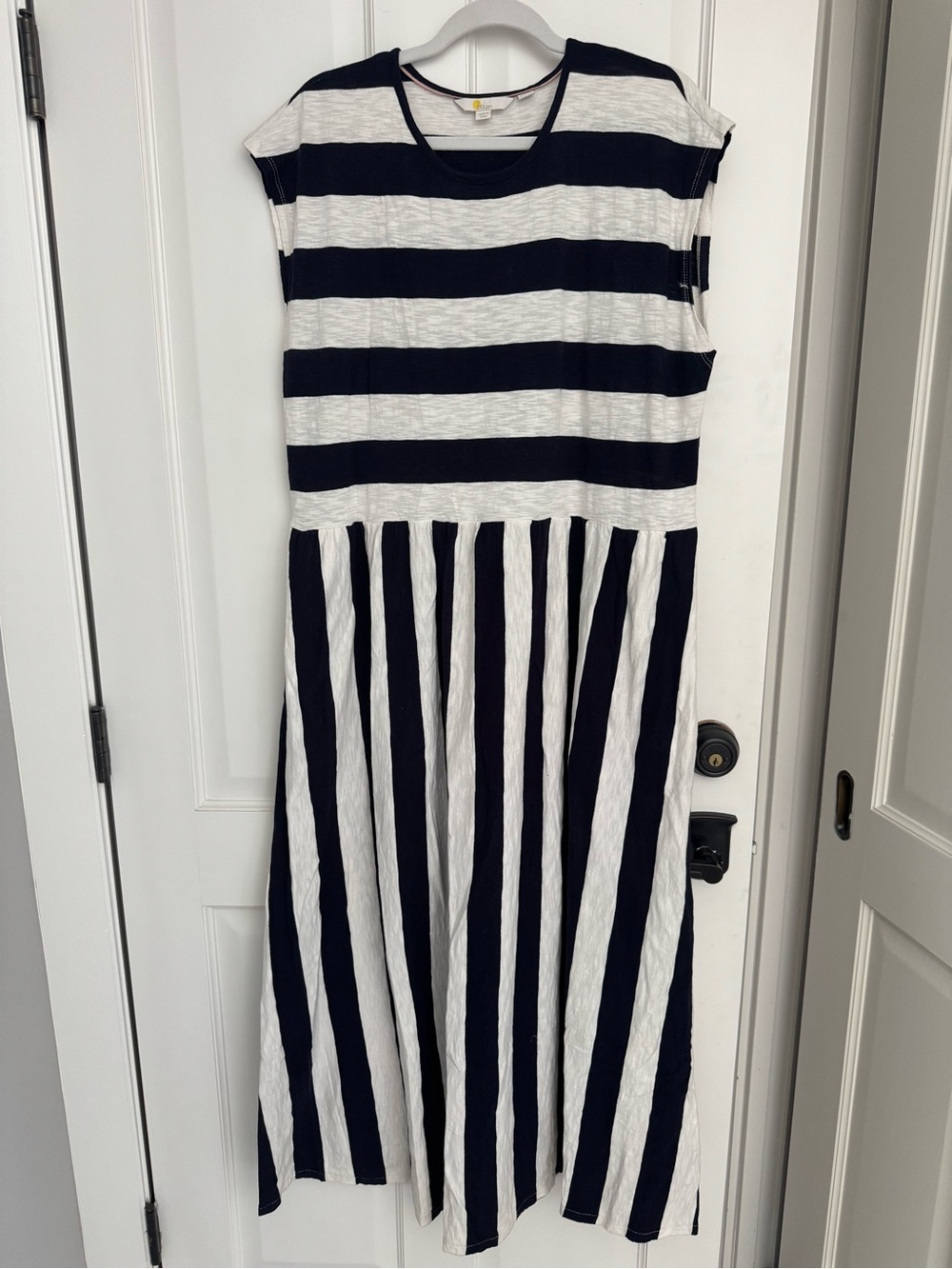 Boden 100% Cotton Navy and White Striped Sleeveless Dress | Size 16/18R